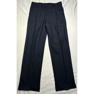 Versini Pants Mens 36 Blue Plaid 100% Wool Pleated Cuffed Dress Slacks Office